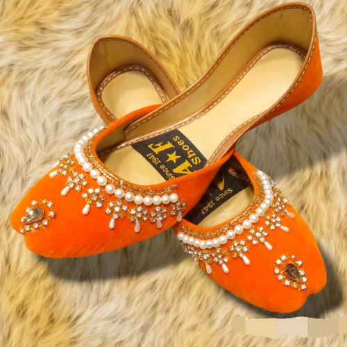 Oringe colour khussa with white motti 