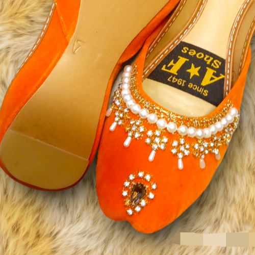 Oringe colour khussa with white motti 