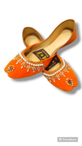 Oringe colour khussa with white motti 