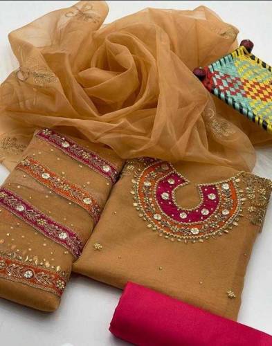 3 PCs full embroidery suit unstitched