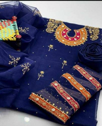 3 PCs full embroidery suit unstitched