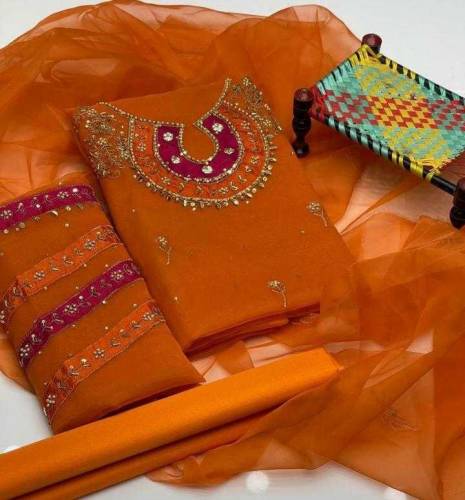 3 PCs full embroidery suit unstitched
