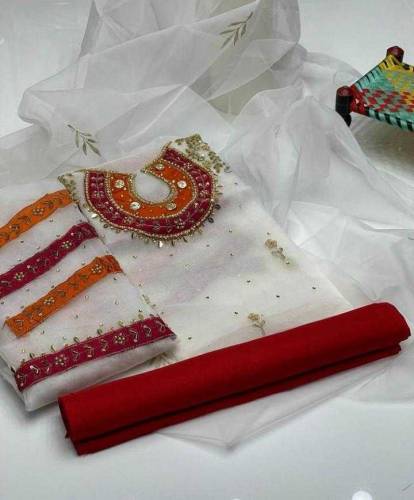 3 PCs full embroidery suit unstitched