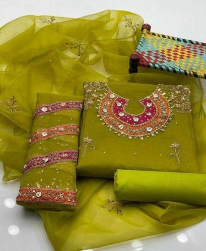 3 PCs full embroidery suit unstitched