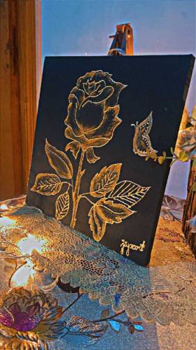 Gold rose acrylic painting