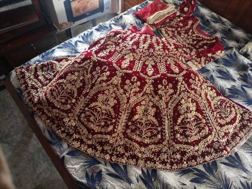 Velvet maroon lehnga designed by MNR