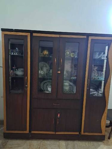 3 peice wooden divider with glass shelves