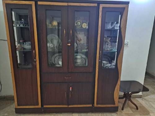 3 peice wooden divider with glass shelves