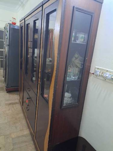 3 peice wooden divider with glass shelves