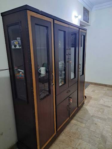 3 peice wooden divider with glass shelves