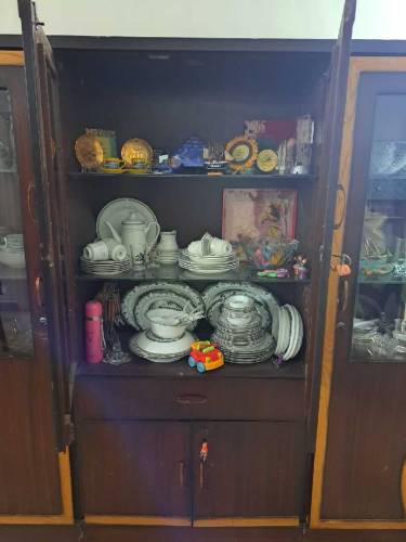 3 peice wooden divider with glass shelves