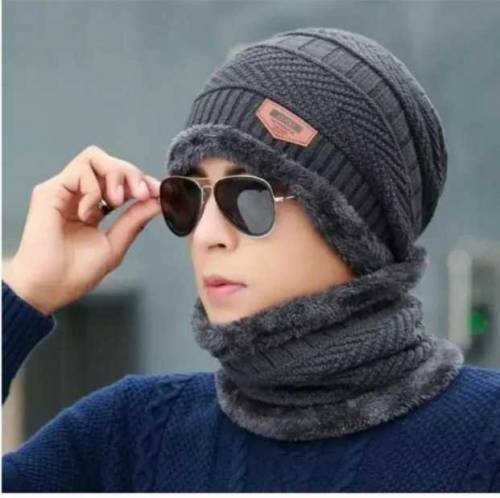 Unisex Beanie Wool Cap With Neck Warmer