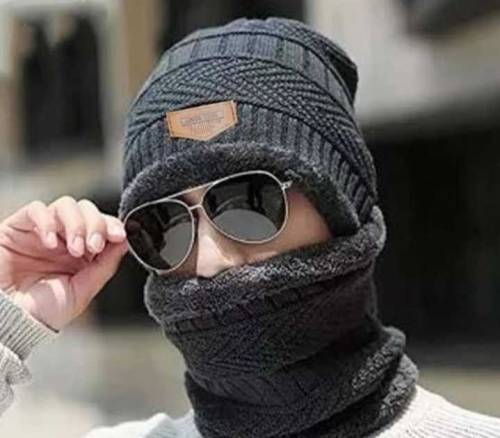 Unisex Beanie Wool Cap With Neck Warmer