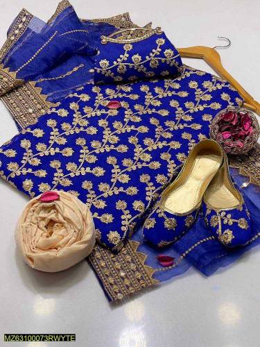 5 Piece Women Unstitched Crinkle Chiffon Embroidered Suit