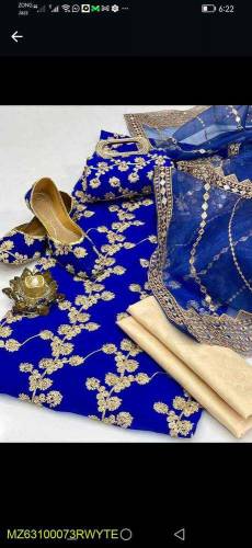5 Piece Women Unstitched Crinkle Chiffon Embroidered Suit