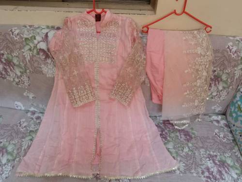 Ready to wear frok with trouser and net beautiful embroidered dupatta