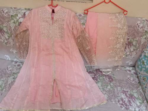Ready to wear frok with trouser and net beautiful embroidered dupatta