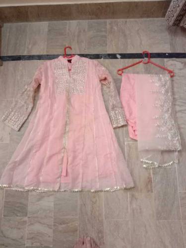 Ready to wear frok with trouser and net beautiful embroidered dupatta