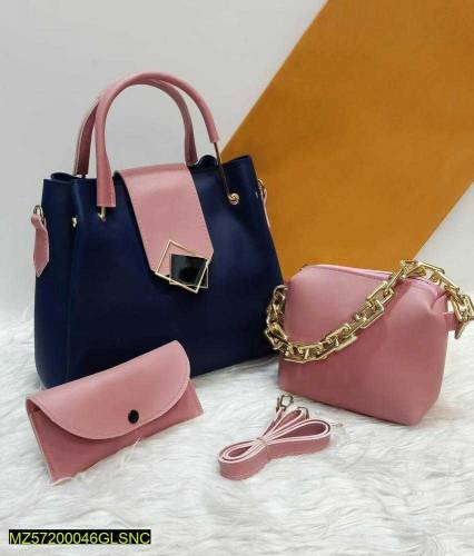 Women's PU Leather Textured Top Handle Shoulder bag , Pack of 3