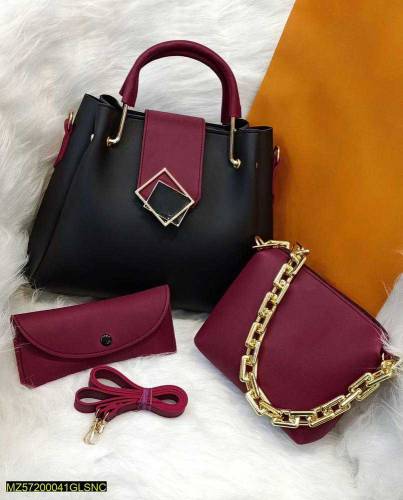 Women's PU Leather Textured Top Handle Shoulder bag , Pack of 3