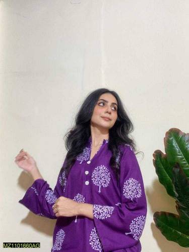 2 pcs Women's Stitched Linen Printed Suit 