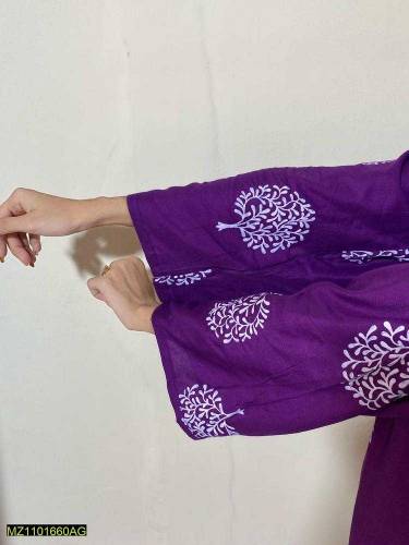 2 pcs Women's Stitched Linen Printed Suit 