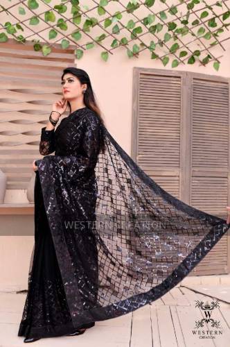 *New Arrival *Black jall sequence Saree