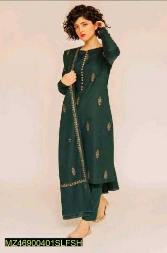 3 pcs women unstitched embroidered dhanak suit
