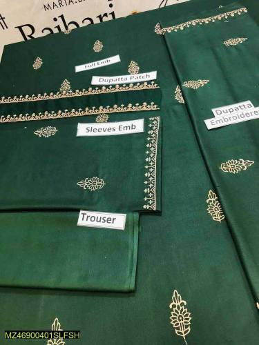 3 pcs women unstitched embroidered dhanak suit