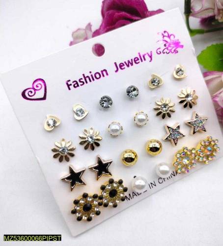 TRENDY ARTIFICIAL STOENS EAR STUDS PACK OF 12 
