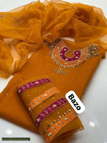 2 Pcs women unstitched organza embroided suits