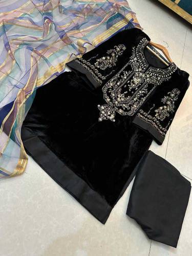 stiched 2 piece and 3 piece embroiderd velvet suit 
