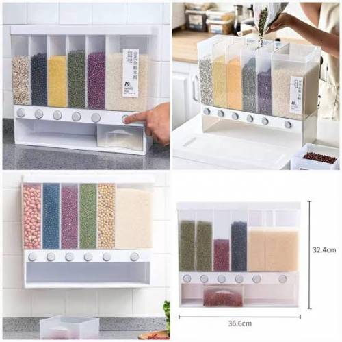 6-Grid Partition Rice Dispenser Food Storage Container