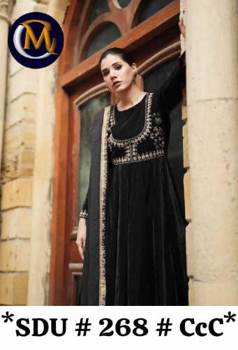 embroidered stiched velvet frock with stylish attached lace dopatta 