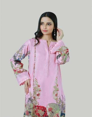3pcs Bareeq Lawn Printed suit - Baho Pink (03145156658) 