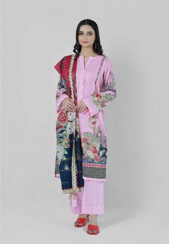 3pcs Bareeq Lawn Printed suit - Baho Pink (03145156658) 