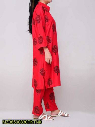 2pcs wamen,s stitched linen printed suit 
