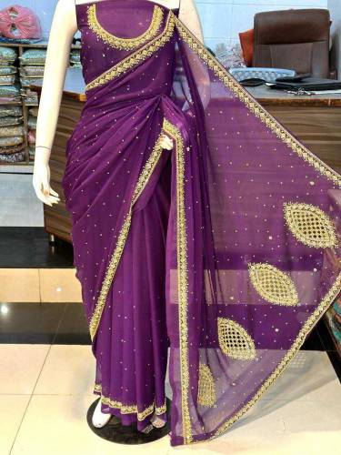 Hand work Chiffon Saree