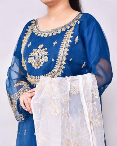 3 pcs Women's Stitched Organza Embroidered Suit