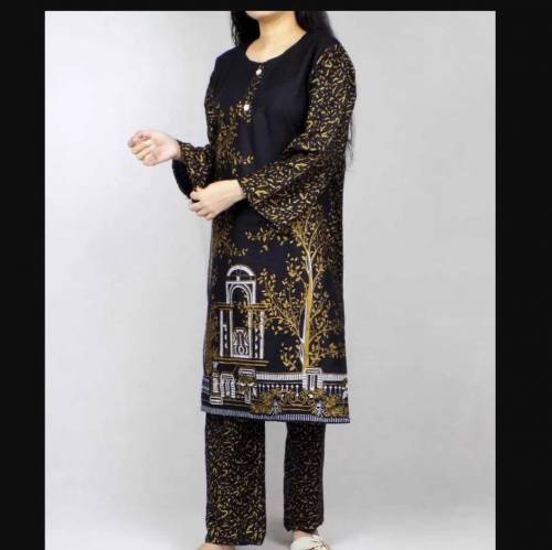 2 Pcs Women's Stitched Linen Printed Suit