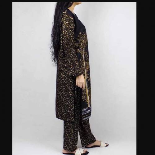 2 Pcs Women's Stitched Linen Printed Suit