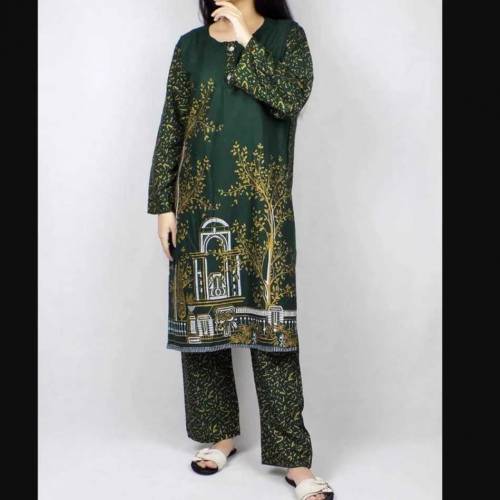 2 Pcs Women's Stitched Linen Printed Suit