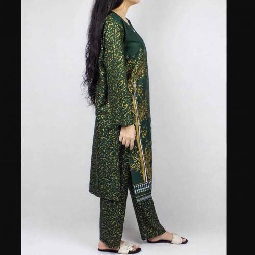 2 Pcs Women's Stitched Linen Printed Suit