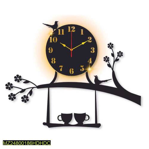 Beautiful Bird Design Laminated Wall Clock With Blacklight 