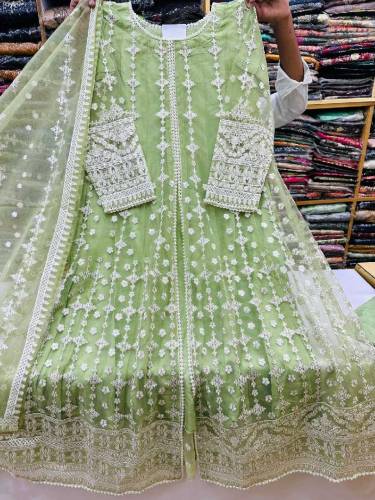 Net stuff gown style Thread,Tilla and pearl work on front and back
