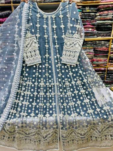 Net stuff gown style Thread,Tilla and pearl work on front and back