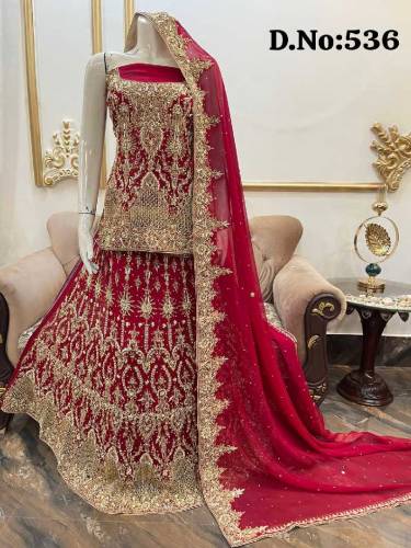 hand Made nakshi dabka work chiffon Fabric bridal lhenga 