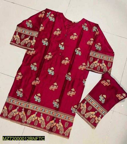 2 PCs woman stiched linen printed suit 
