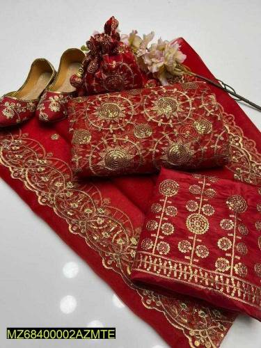 5pcs Women's Unstitched Fancy Organza Embroidered Suit 