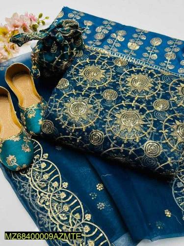 5pcs Women's Unstitched Fancy Organza Embroidered Suit 